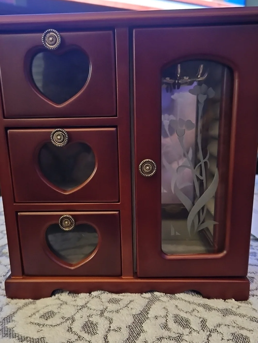 Wooden Jewelry Cabinet Organizer in Dark Brown